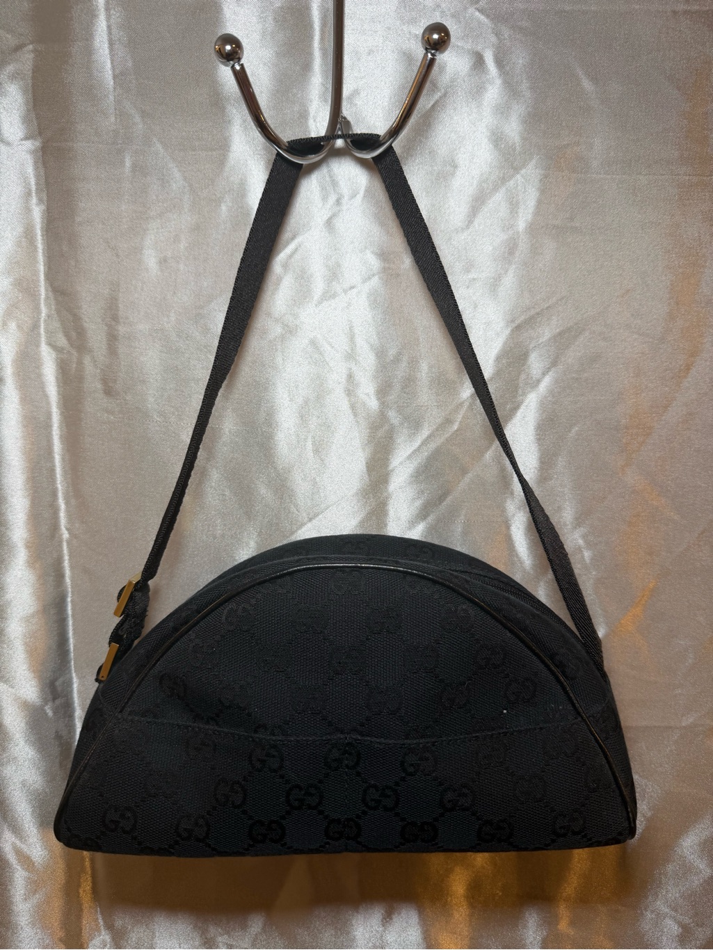 Rare Vintage Gucci Black Monogram Half-Moon Shoulder Bag